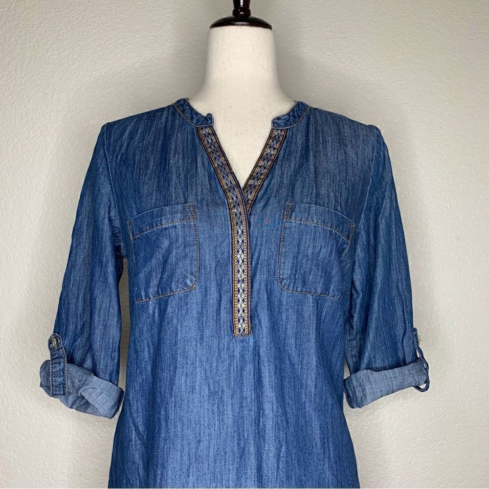 Spense Lyocell Blend Women’s Blue Chambray Shirt Dress - Picture 2 of 13